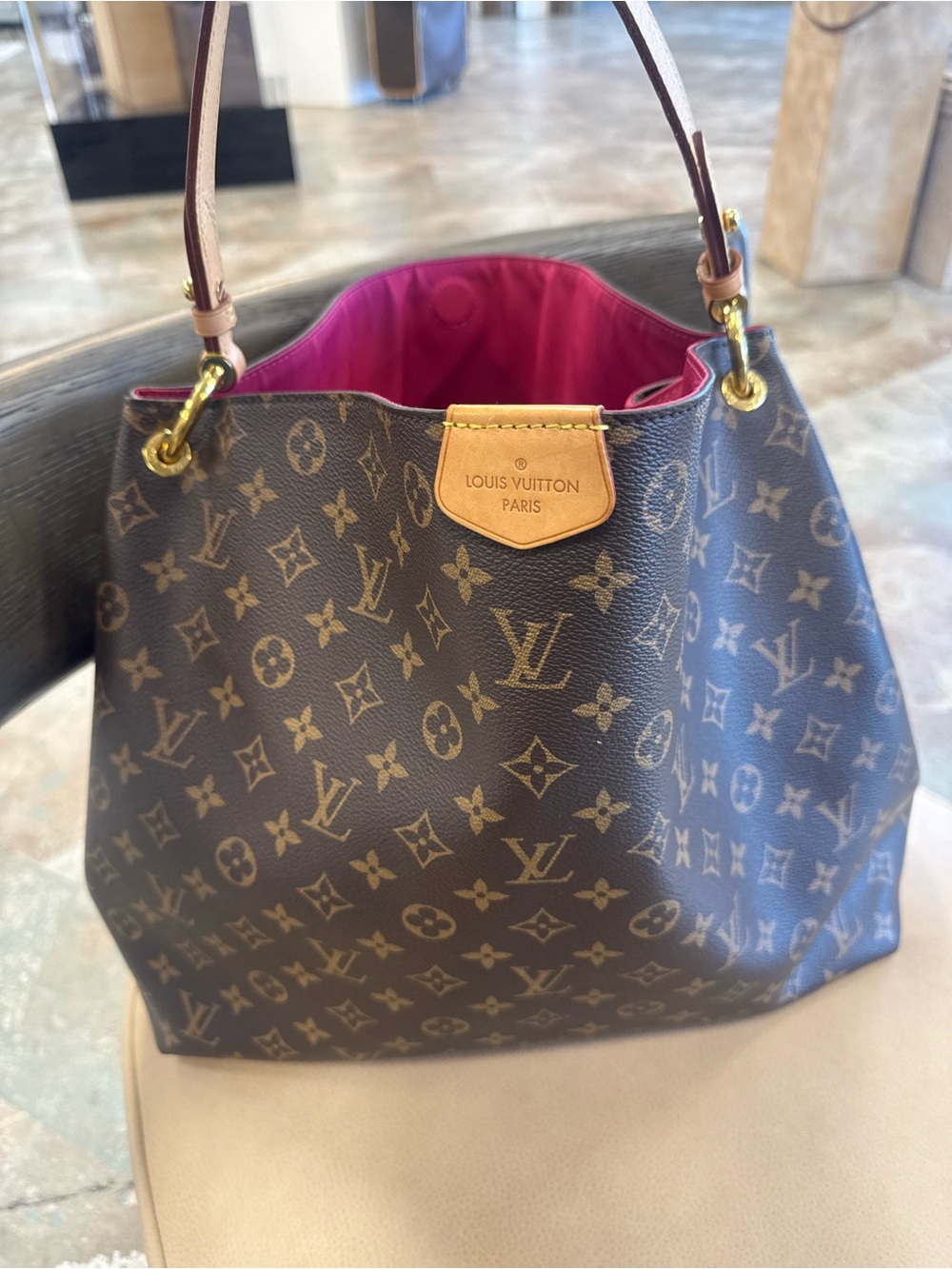 Louis Vuitton Monogram Canvas Shoulder Bag with Pink Interior